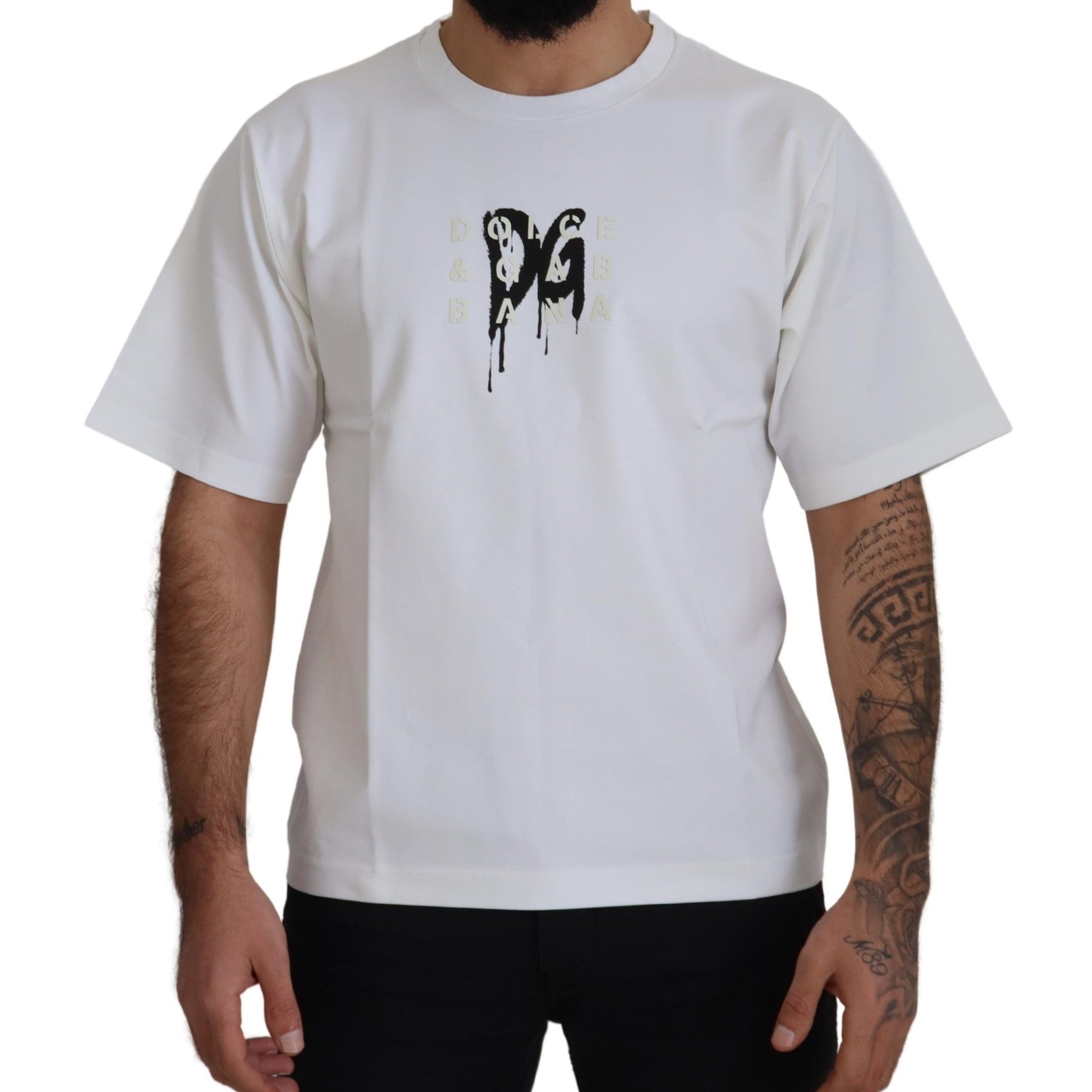 White Logo Print Cotton Crewneck T-shirt