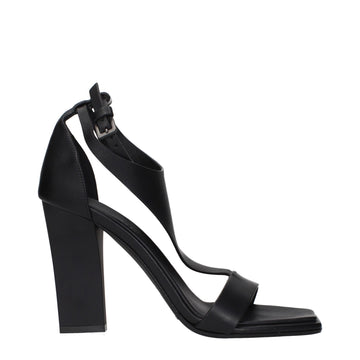 Black Leather Stiletto Heel Sandals