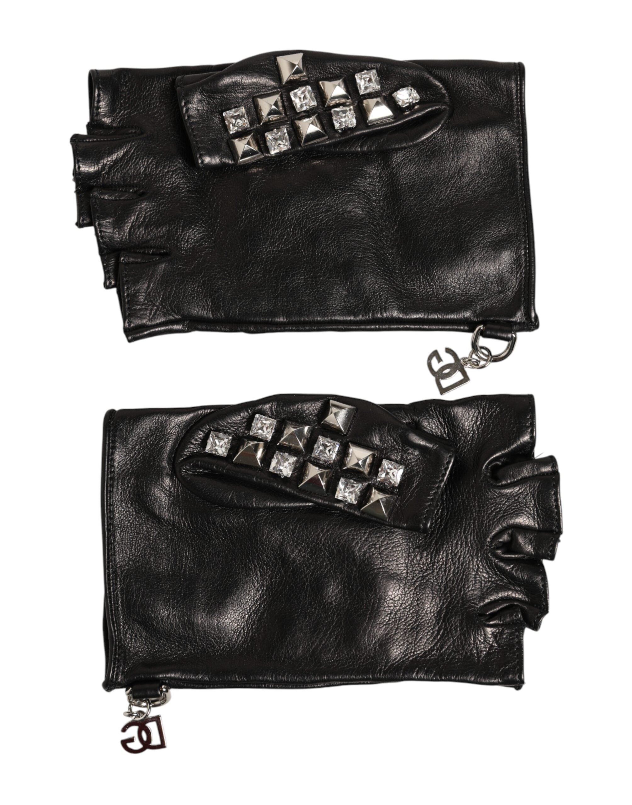 Guantes de manoplas sin dedos de cuero negro con tachuelas para hombre