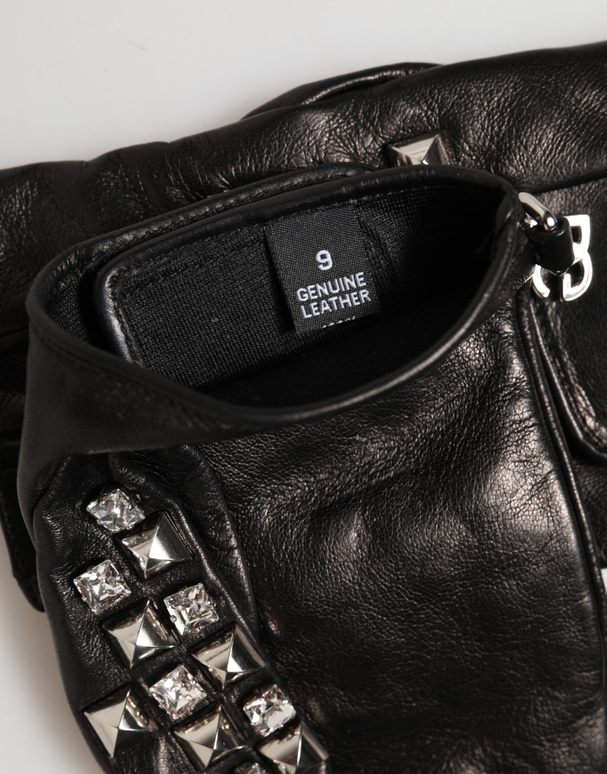 Guantes de manoplas sin dedos de cuero negro con tachuelas para hombre