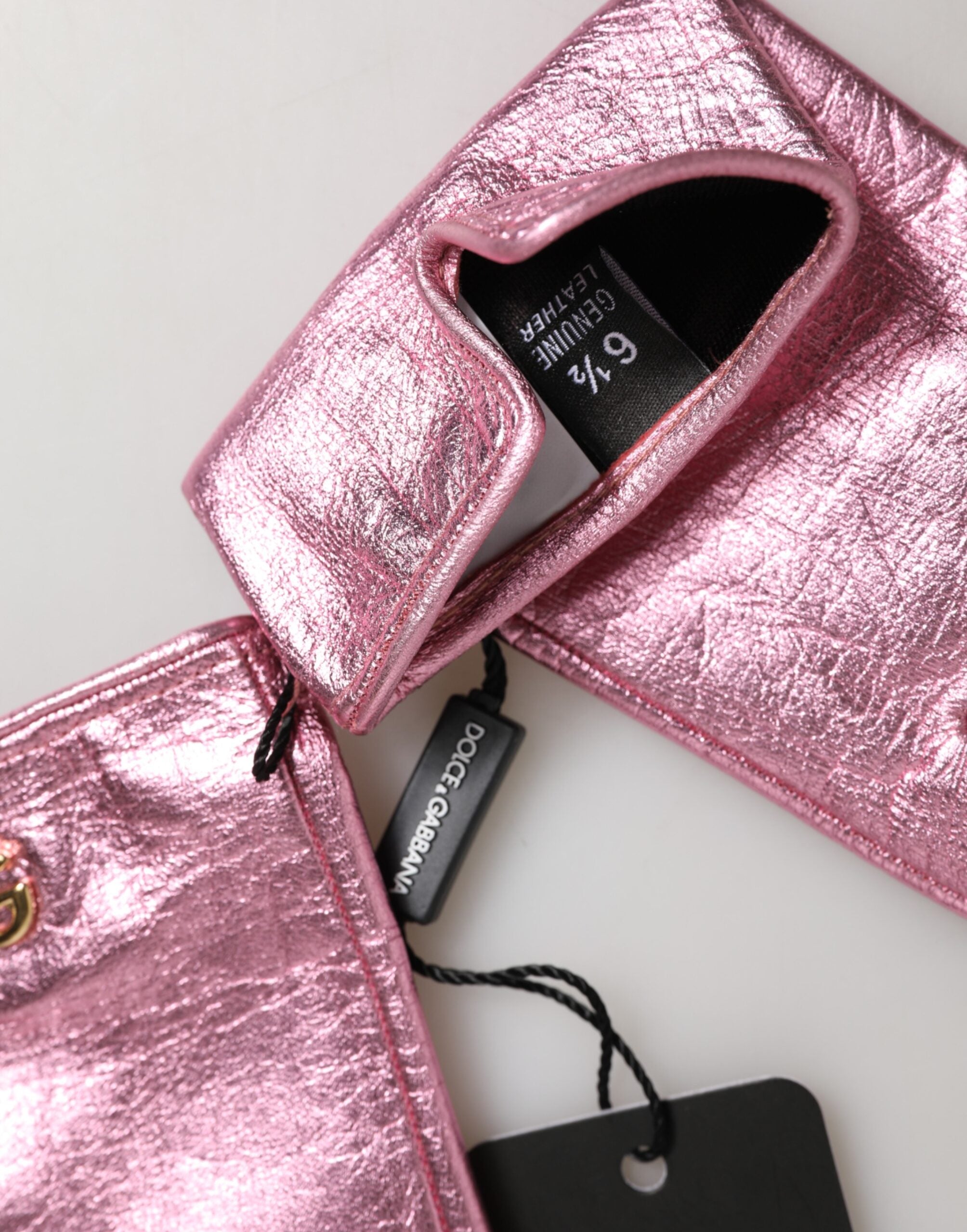 Guantes mitón de cuero rosa con logotipo DG hasta la muñeca