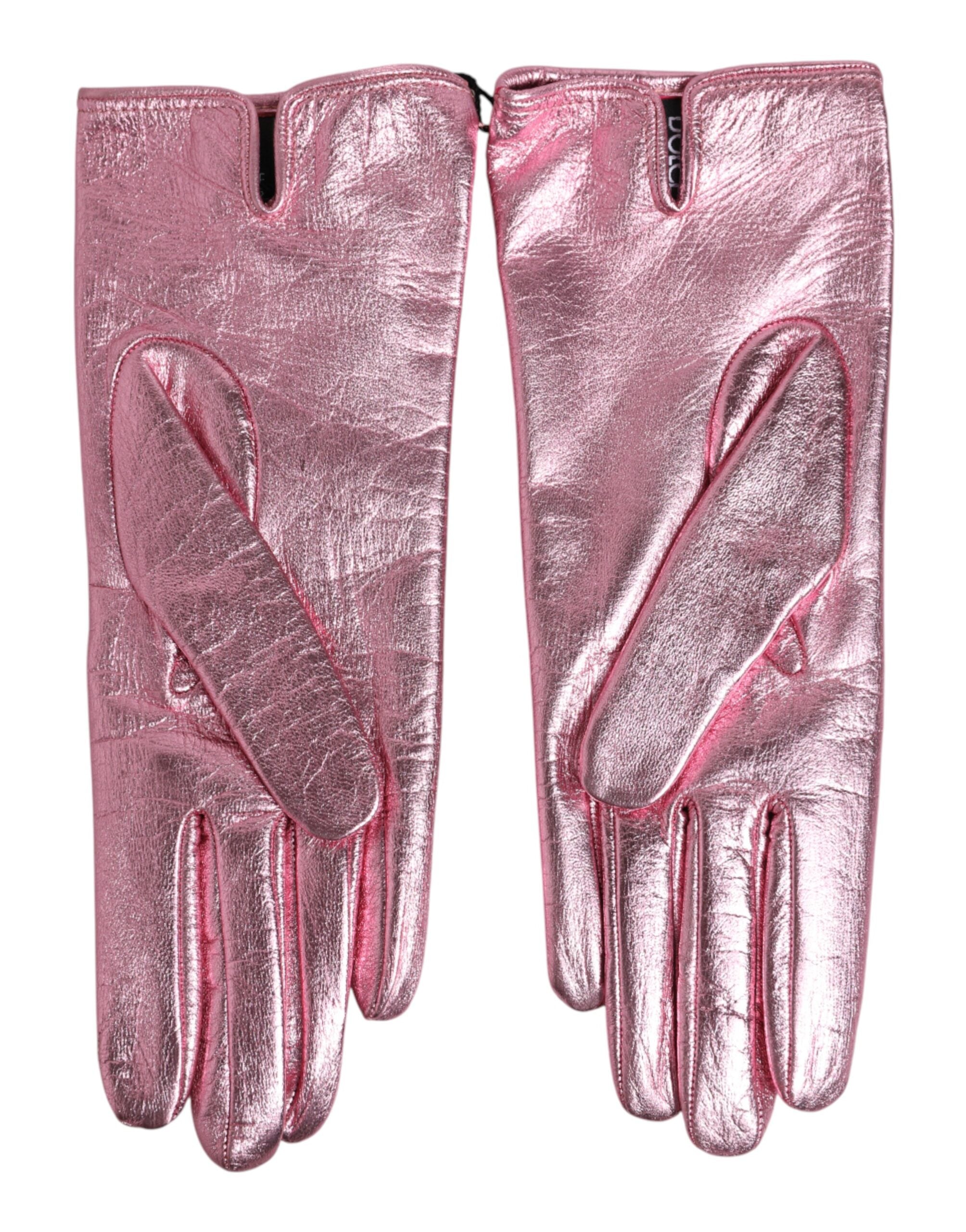 Guantes mitón de cuero rosa con logotipo DG hasta la muñeca