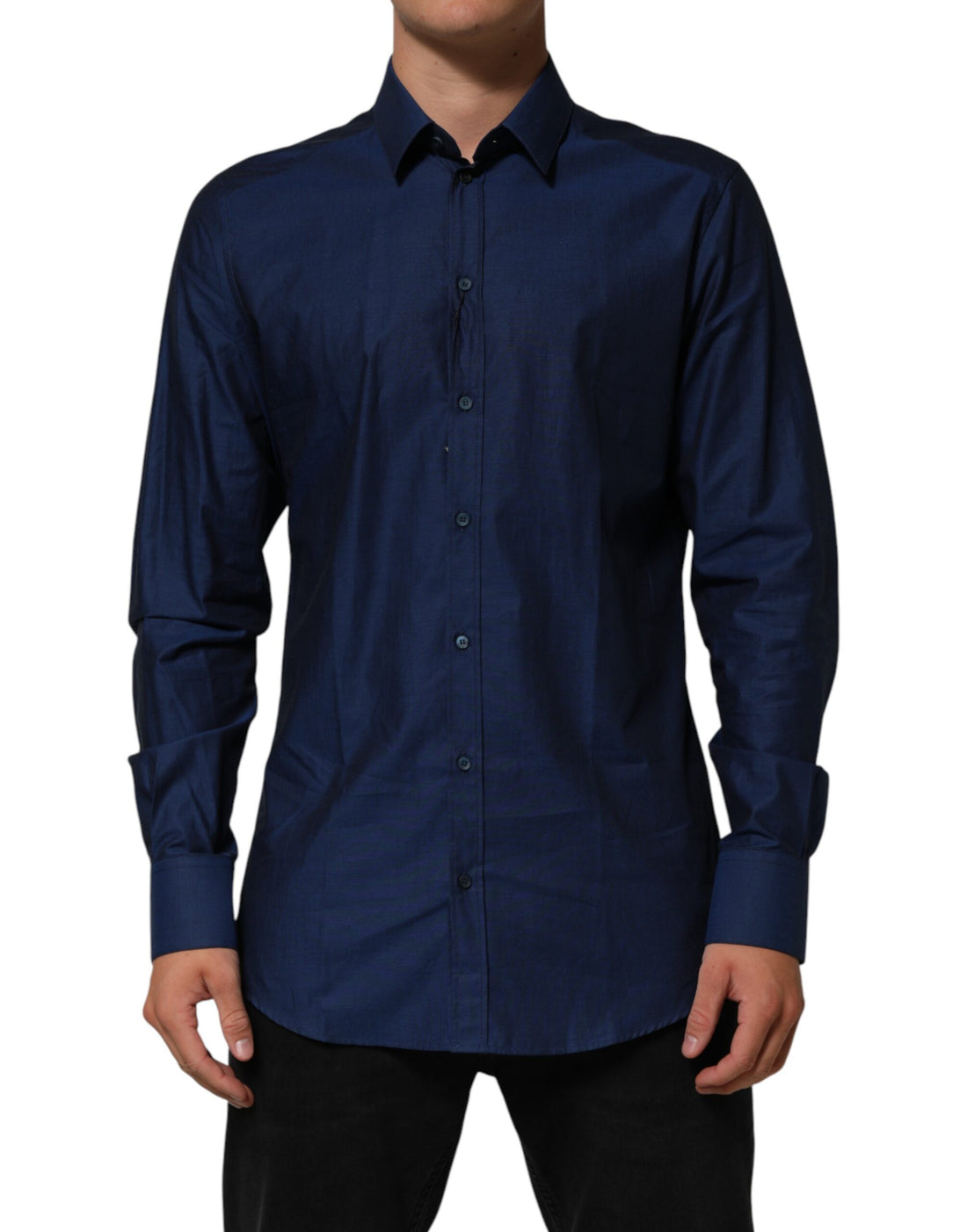 Camisa de vestir de algodón azul con cuello para hombre GOLD