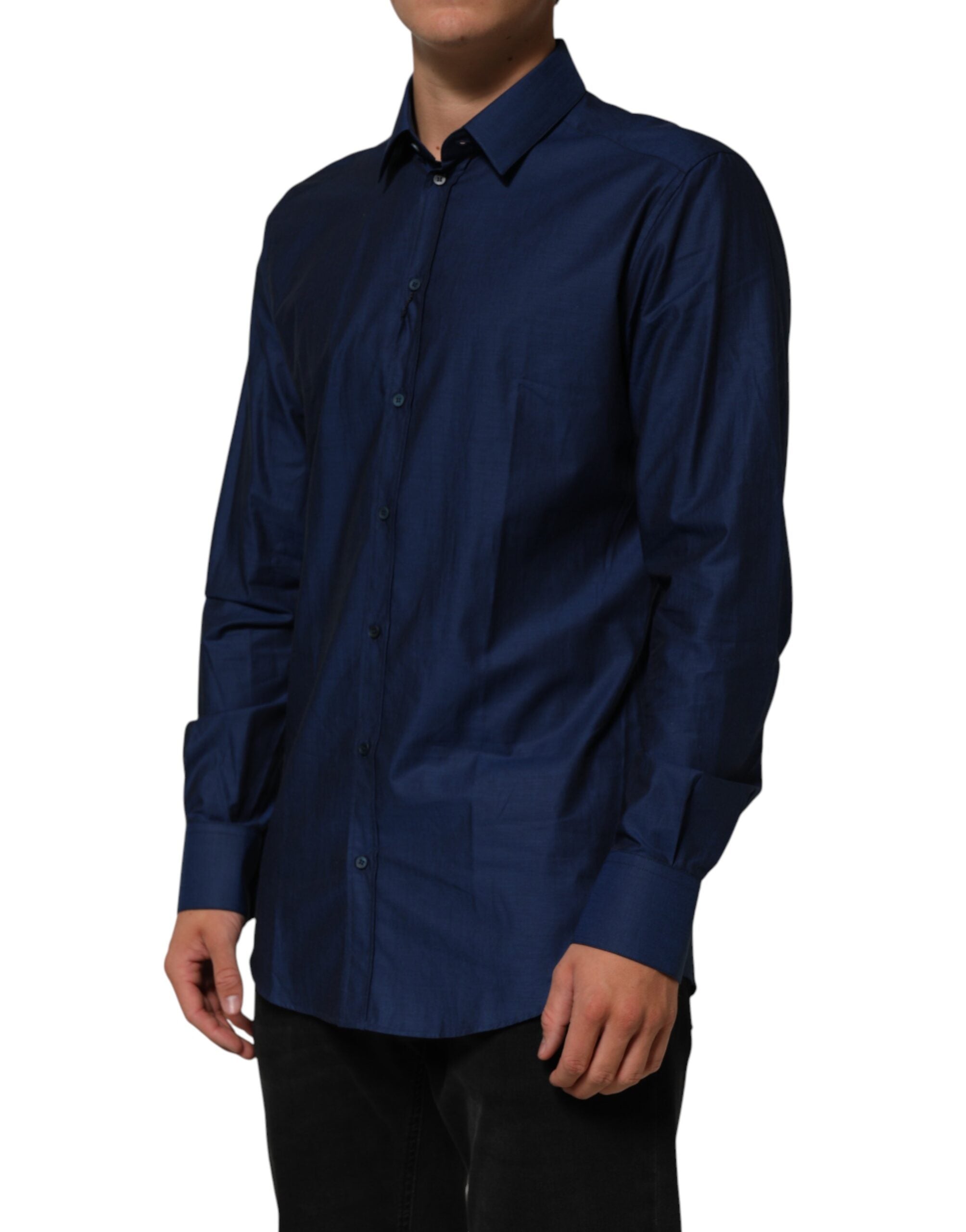 Camisa de vestir de algodón azul con cuello para hombre GOLD