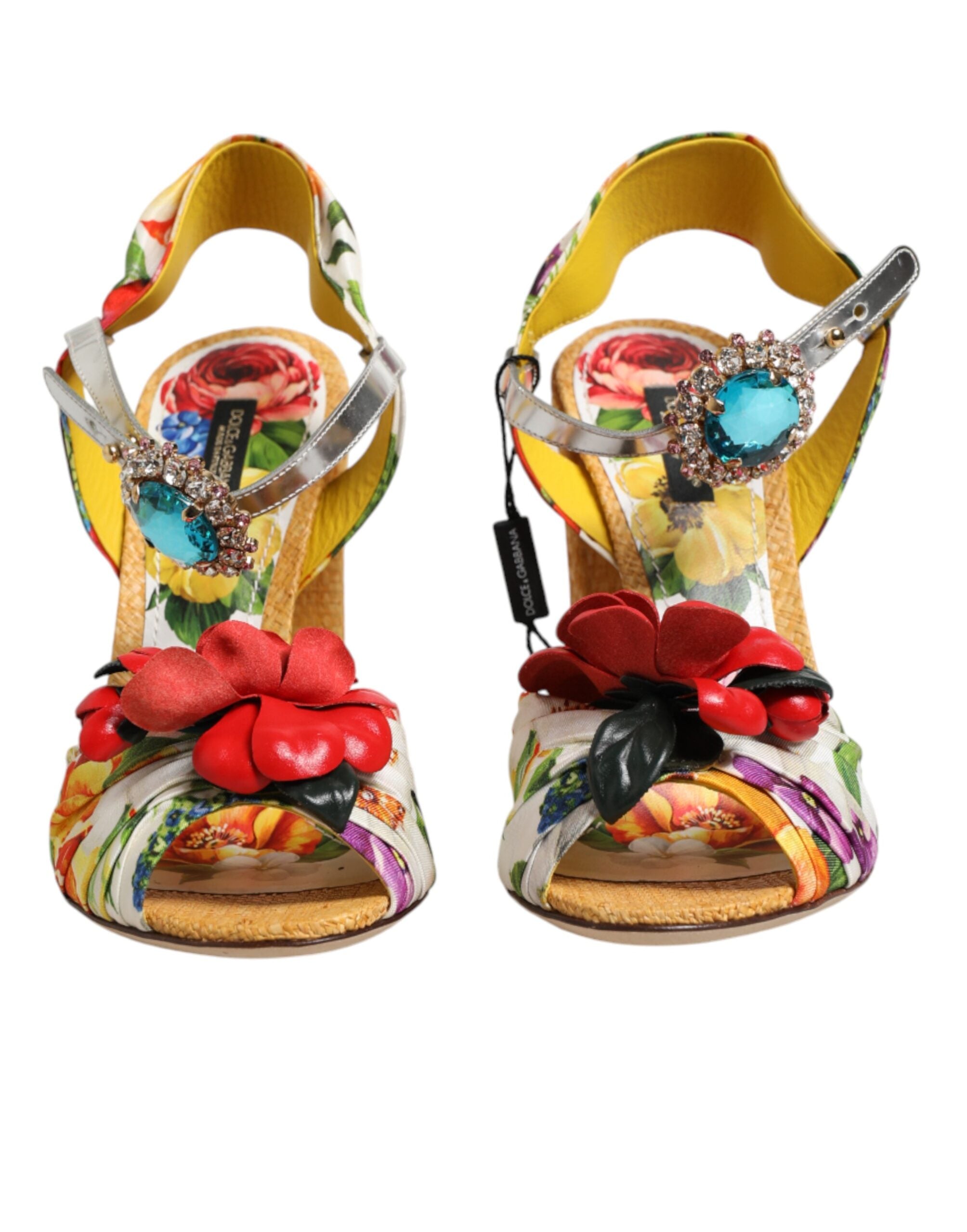 Sandalias con adornos florales y cristales multicolores