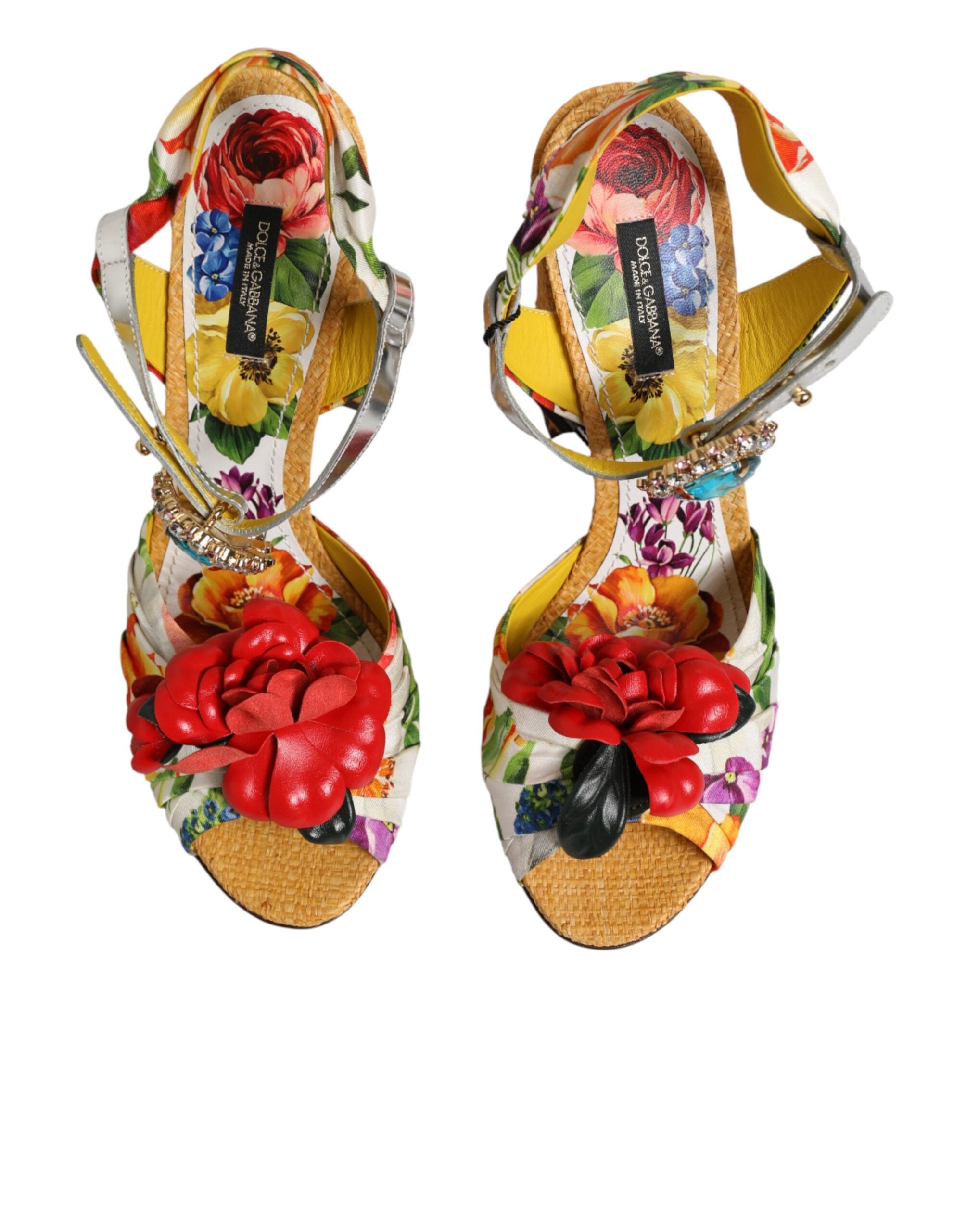 Sandalias con adornos florales y cristales multicolores