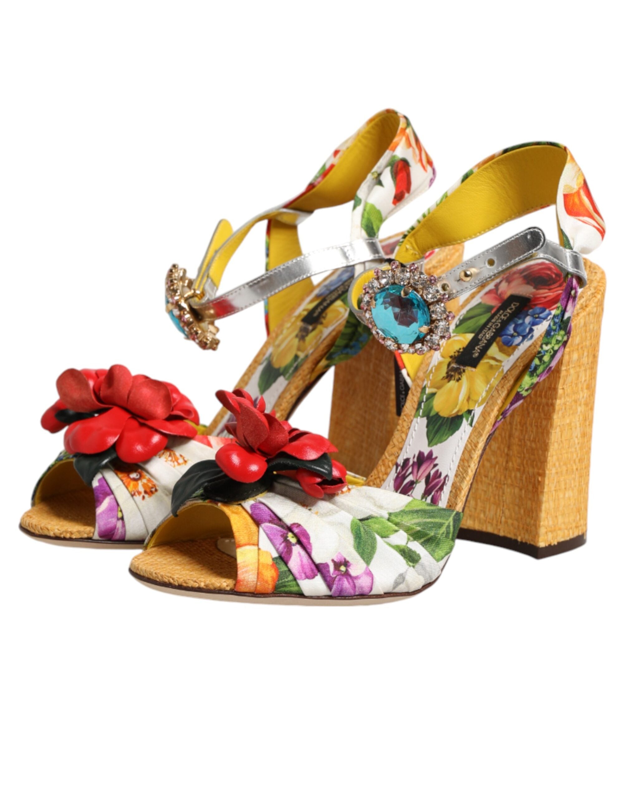 Sandalias con adornos florales y cristales multicolores