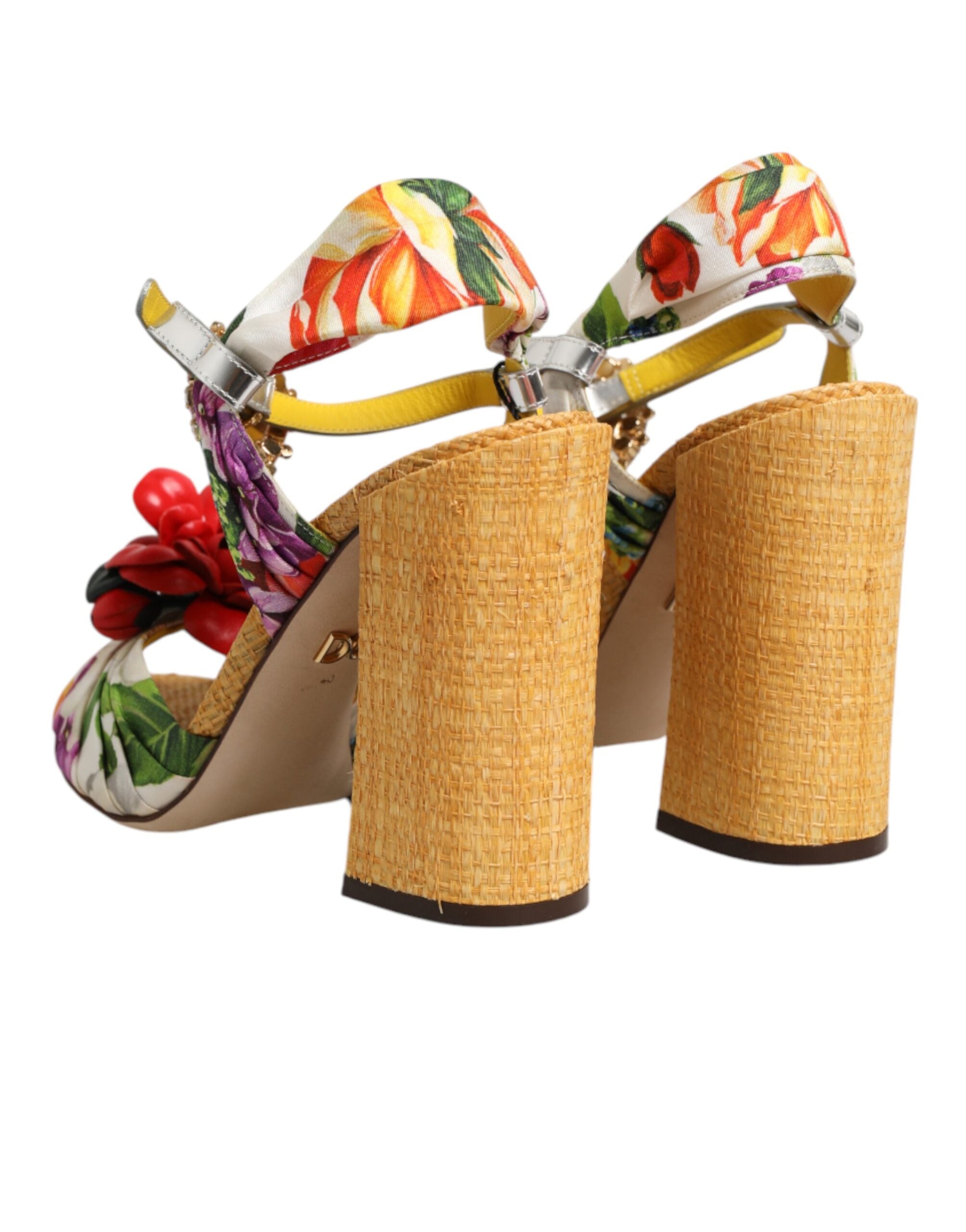 Sandalias con adornos florales y cristales multicolores
