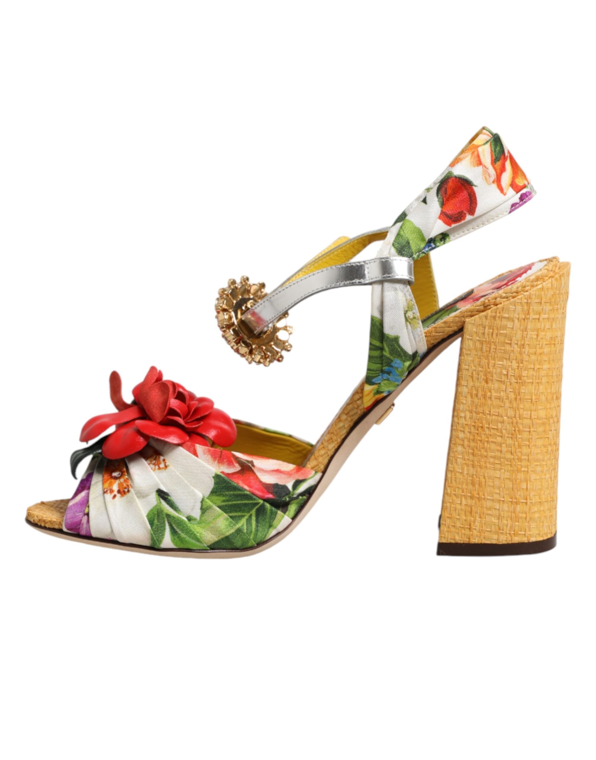 Sandalias con adornos florales y cristales multicolores