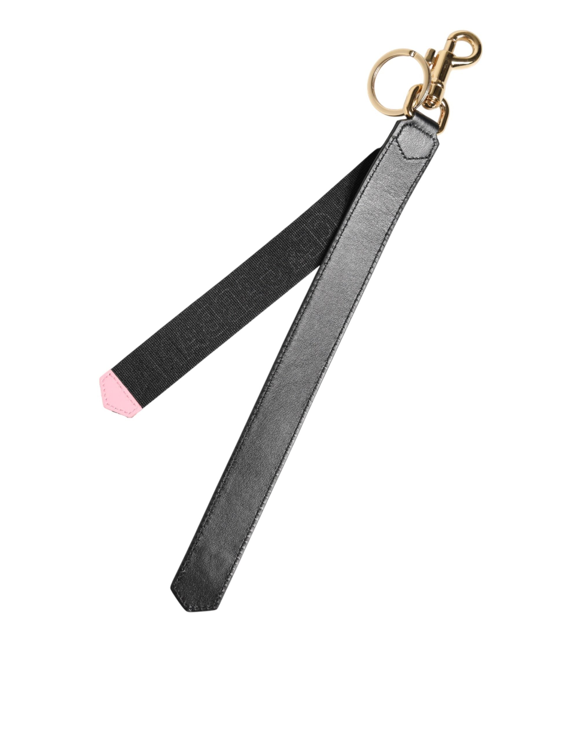 Llavero de cuero con logotipo en negro y amarillo, de latón