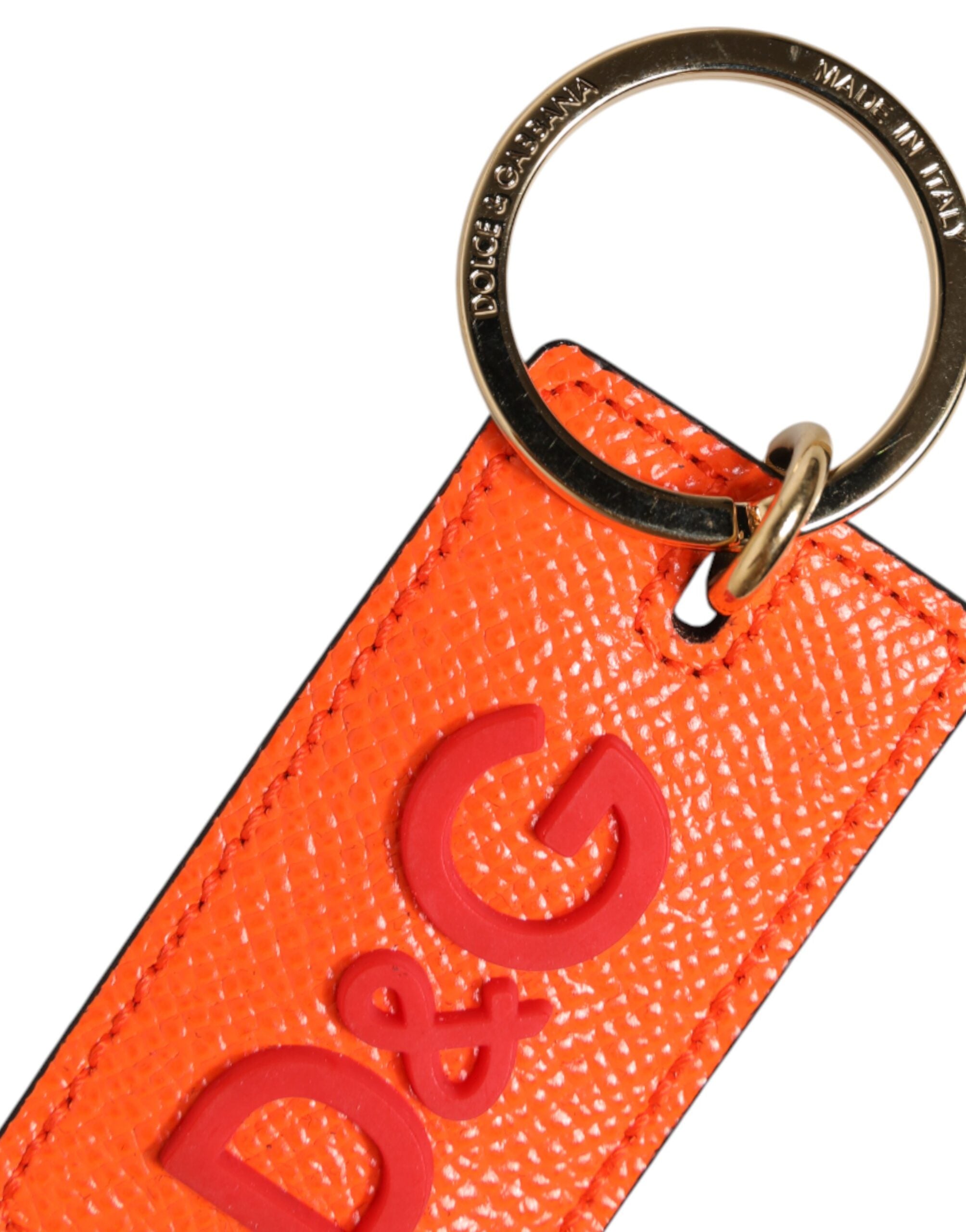 Orange Calf Leather Logo Metal Ring Keychain Keyring