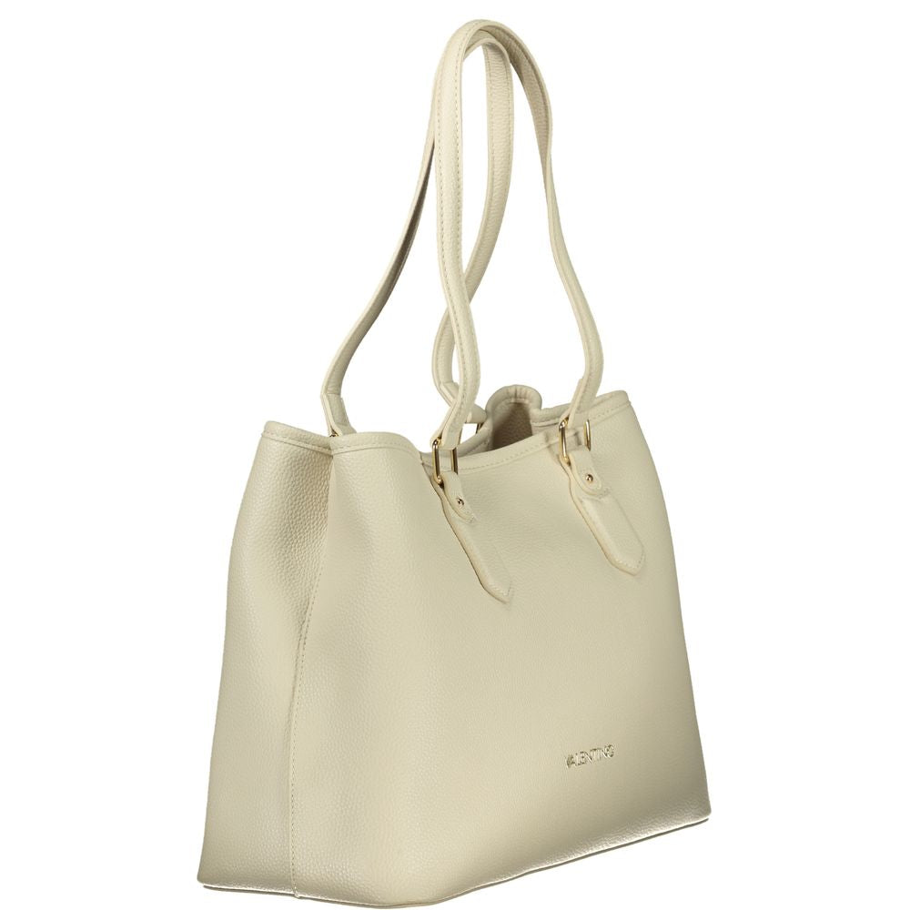 Bolso de mano de poliuretano beige para mujer
