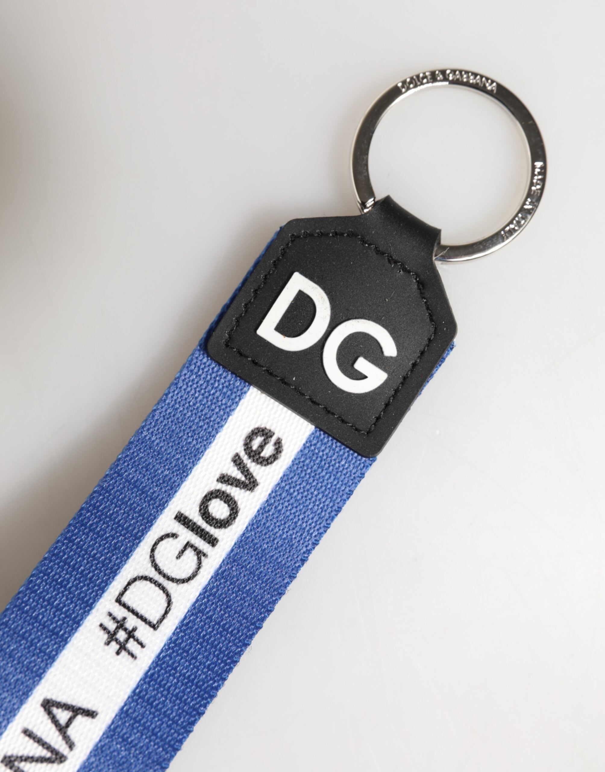 White Blue Logo Polyester PVC Holder Keychain Keyring