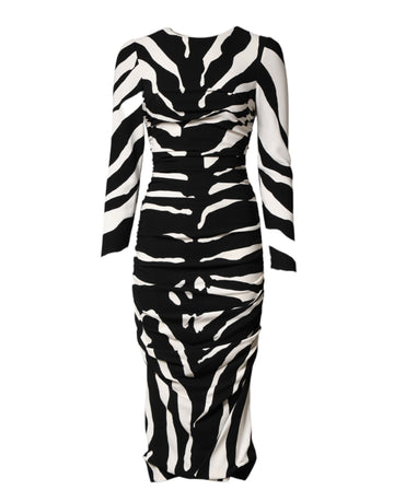 Black White Zebra Viscose Sheath Midi Dress
