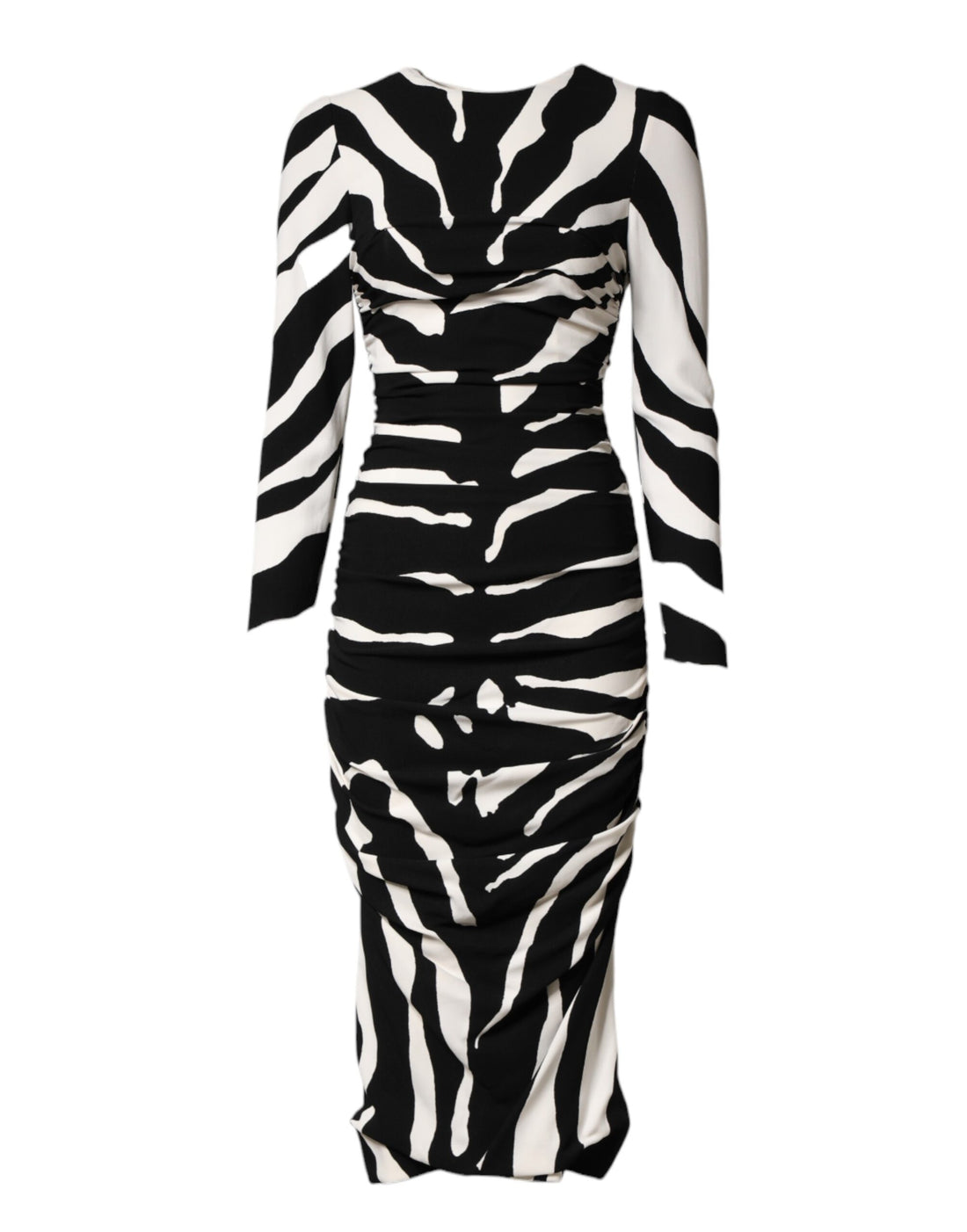 Black White Zebra Viscose Sheath Midi Dress