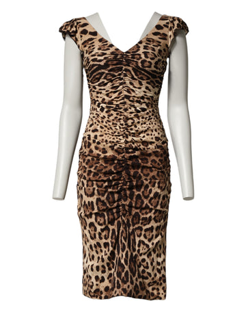Brown Leopard Sleeveless Sheath Midi Dress