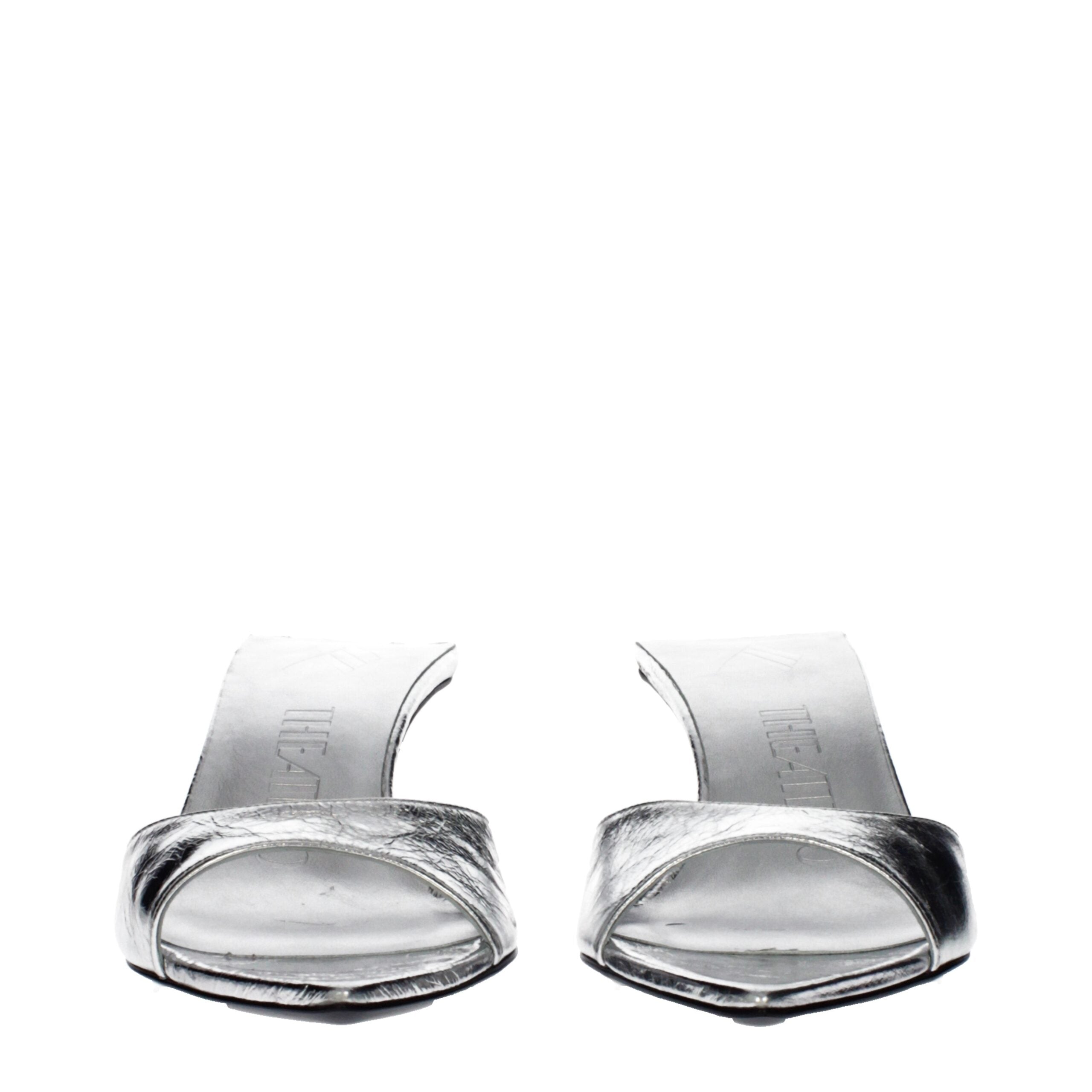 Gray Leather Flat Sandals