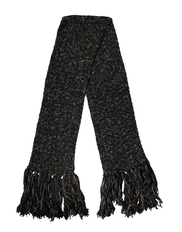 Black Wool Fringes Neck Wrap Foulard Scarf