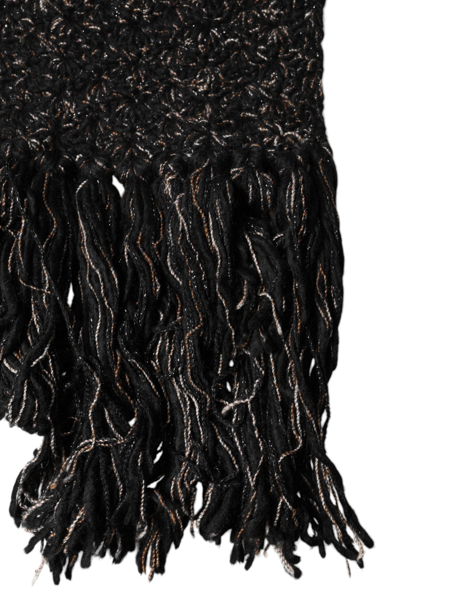 Black Wool Fringes Neck Wrap Foulard Scarf