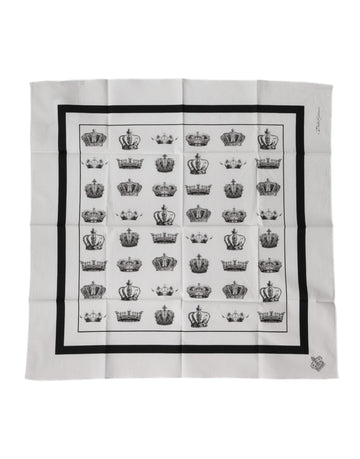White Crown Cotton Square Foulard Scarf