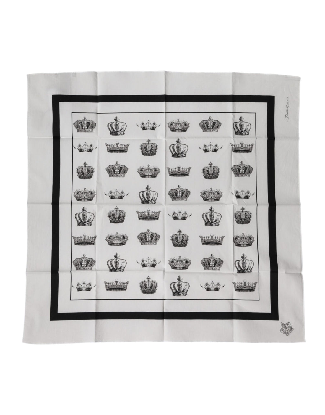 White Crown Cotton Square Foulard Scarf