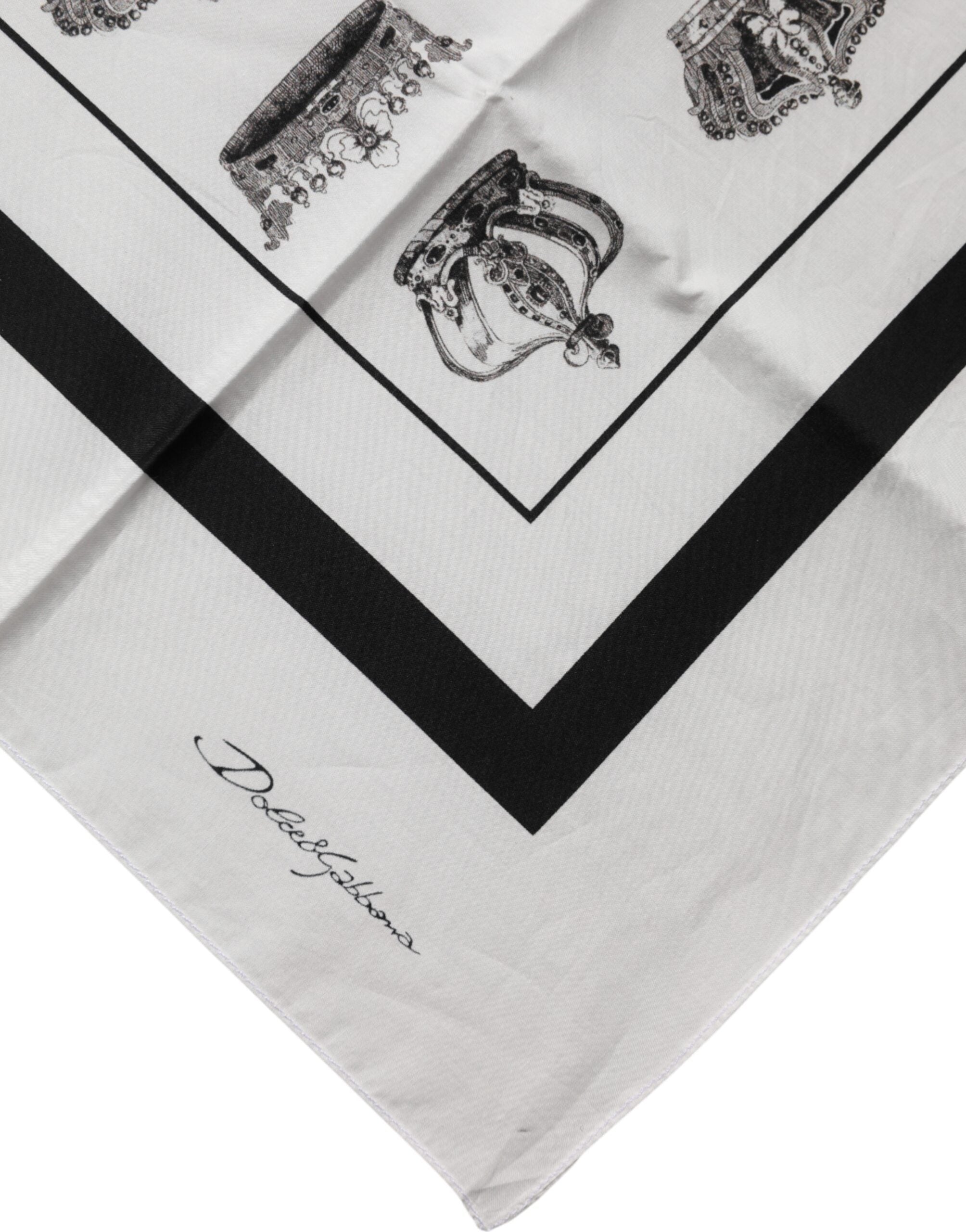 White Crown Cotton Square Foulard Scarf