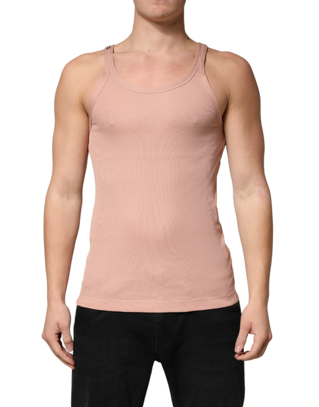 Camiseta sin mangas con cuello redondo de color rosa