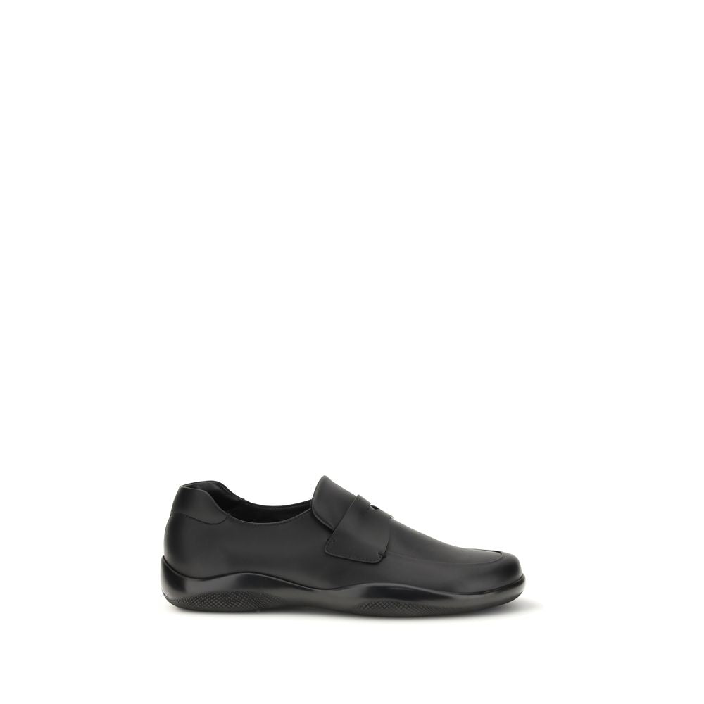 Prada Black Toblach Leather Hybrid Slip-On Loafers