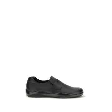Prada Black Toblach Leather Hybrid Slip-On Loafers