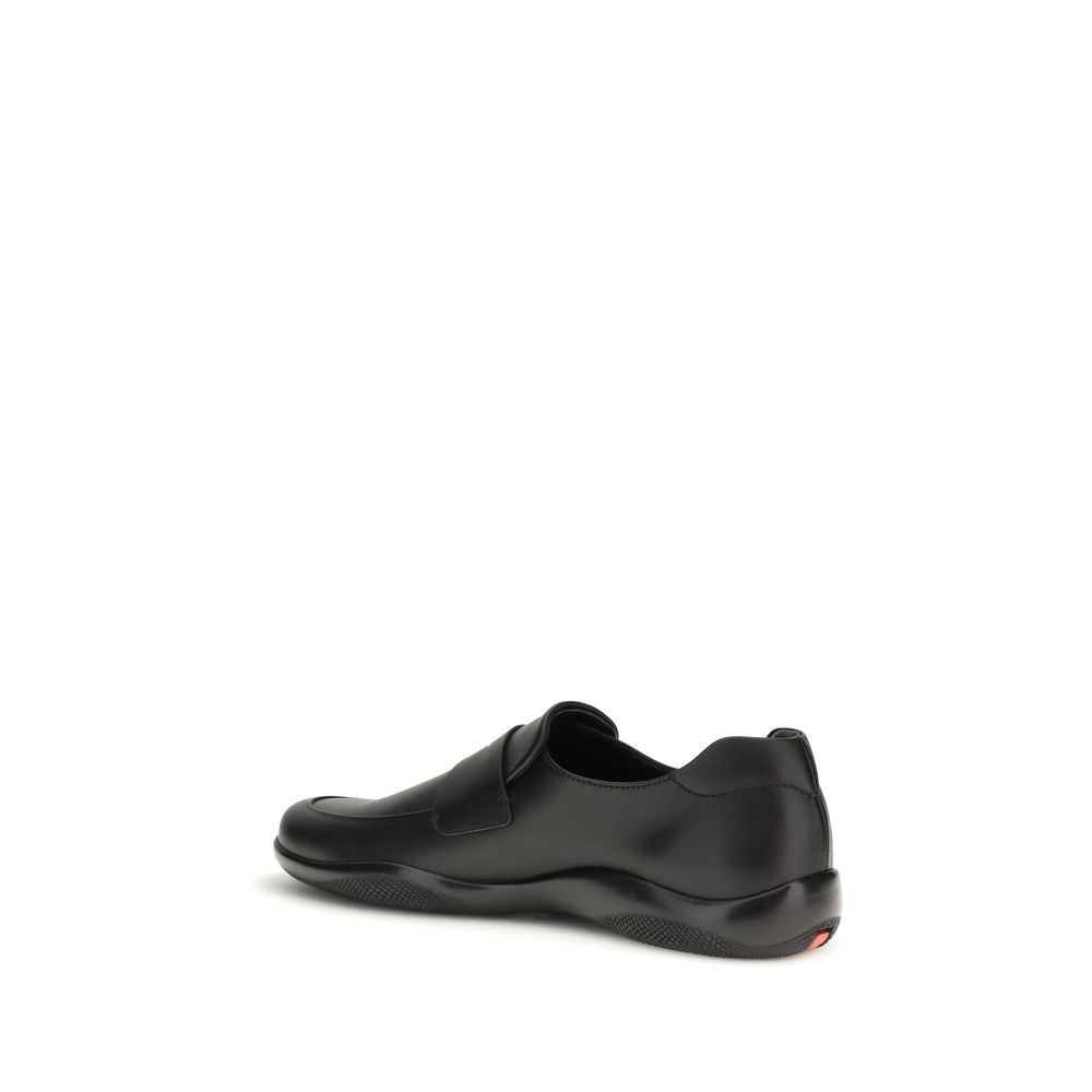 Prada Black Toblach Leather Hybrid Slip-On Loafers