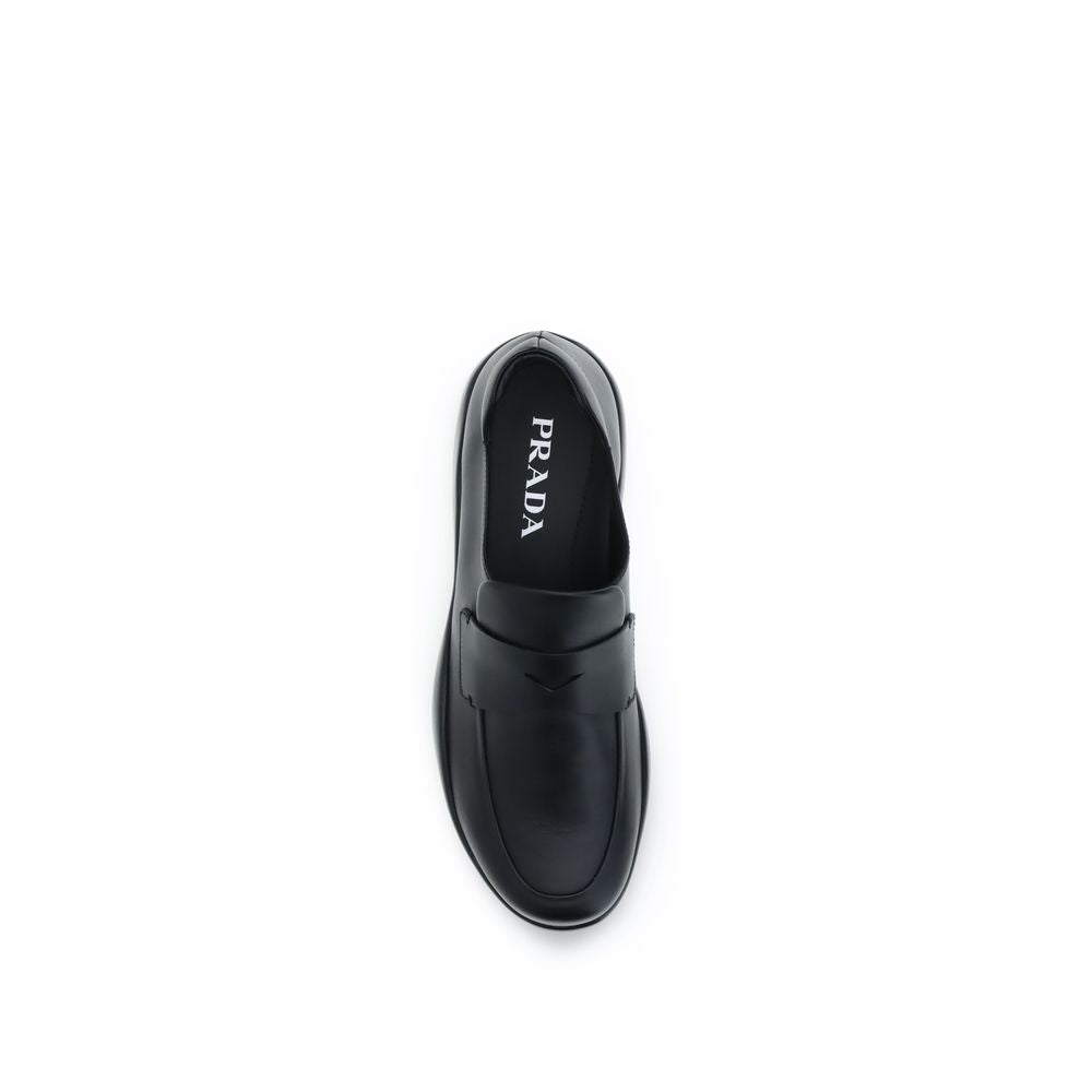 Prada Black Toblach Leather Hybrid Slip-On Loafers