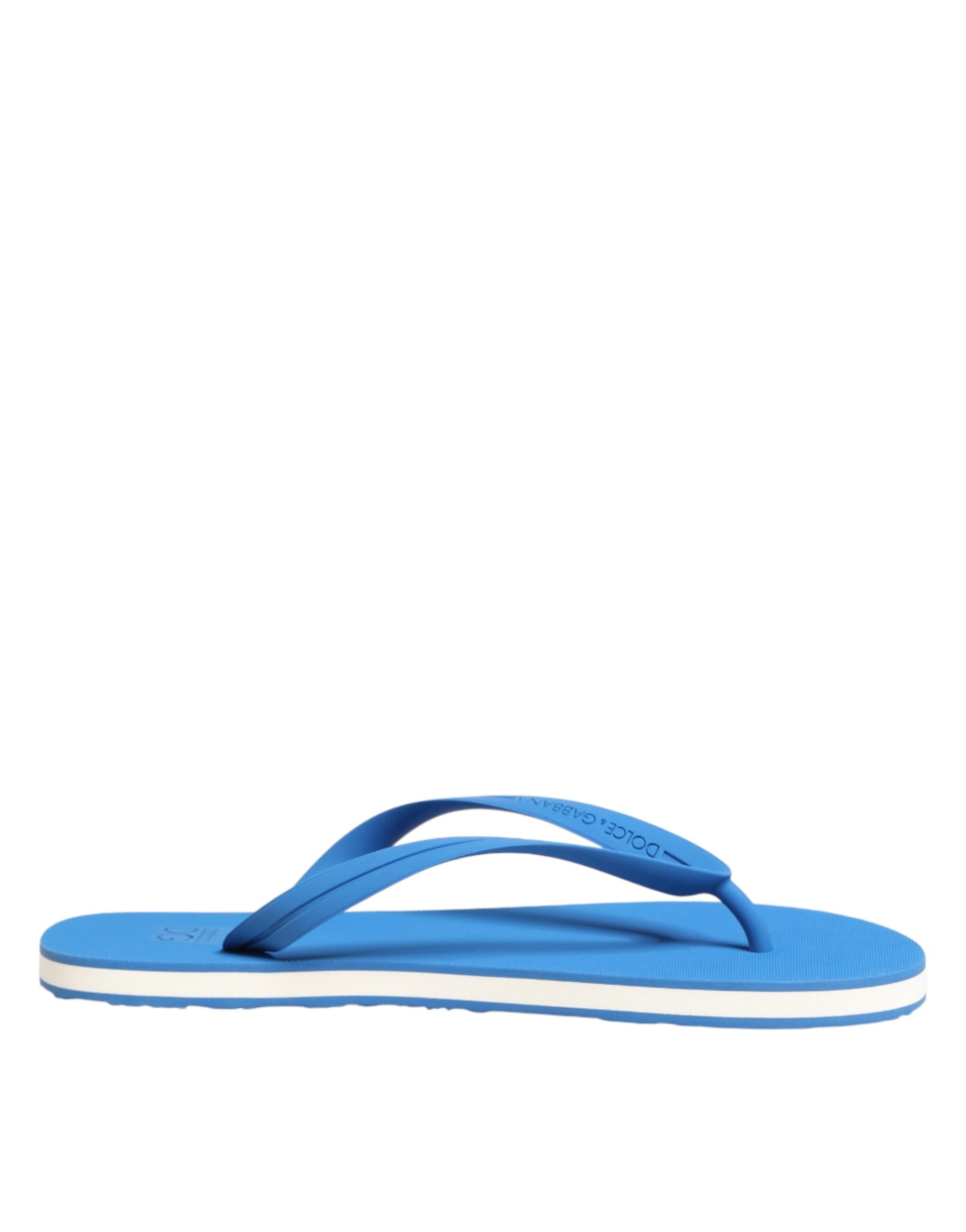 Dolce & Gabbana blue and white logo rubber slides by KILAUE
