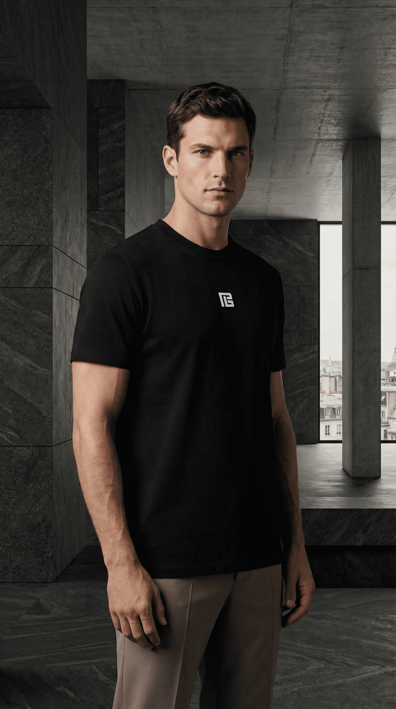 Balmain Black Modal Men's T-Shirt with Embroidered PB Logo