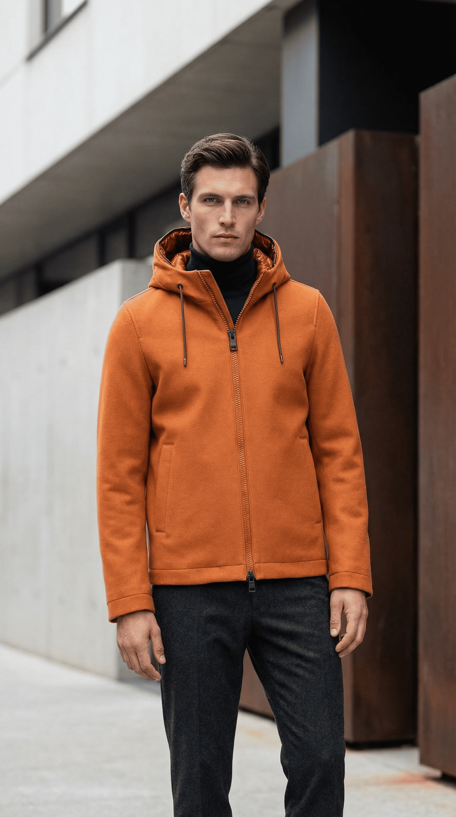 Herno Orange Cashmere Full-Length Jacket