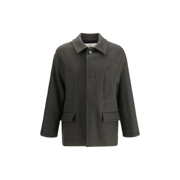 Front view of AMI Paris gray felted wool gabardine peacoat