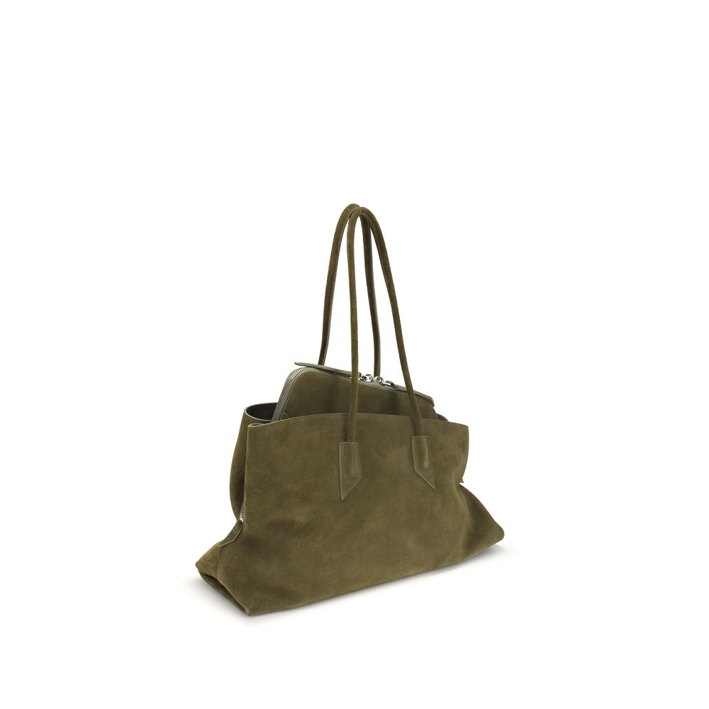 The Attico bicolor leather La Passeggiata medium shoulder bag black white asymmetrical handbag