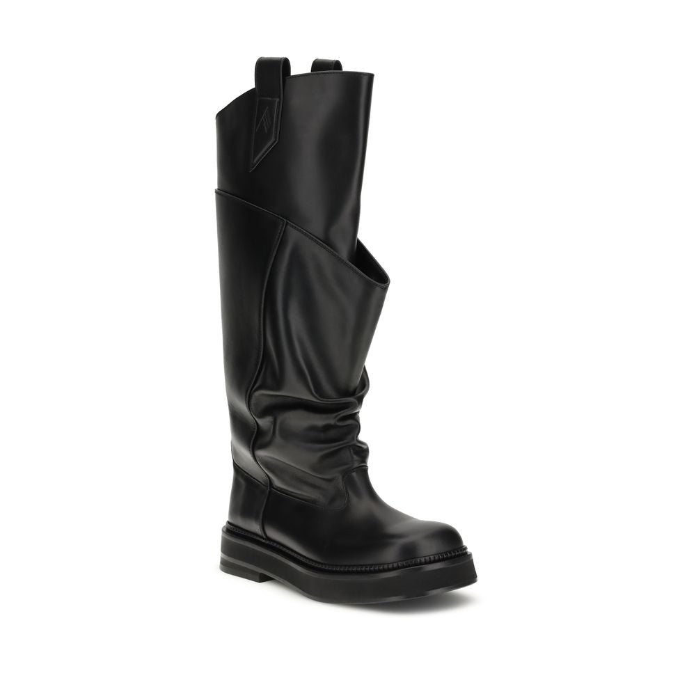 The Attico black calf leather La Passeggiata boots draped square toe luxury