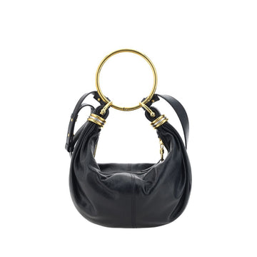 Black calf leather bracelet handle handbag by KILAUE
