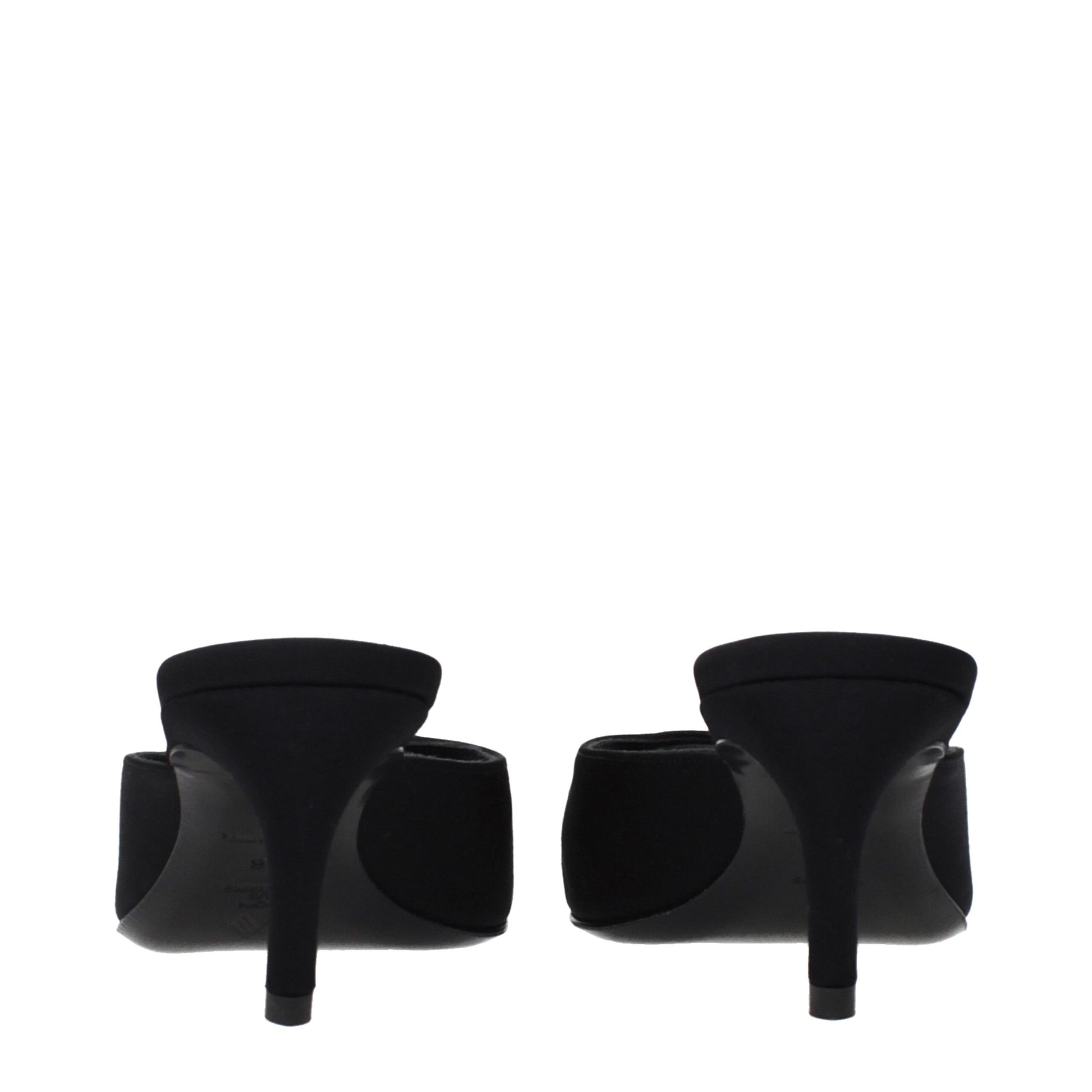 Close-up detail of black fabric flat sandals by KILAUE
