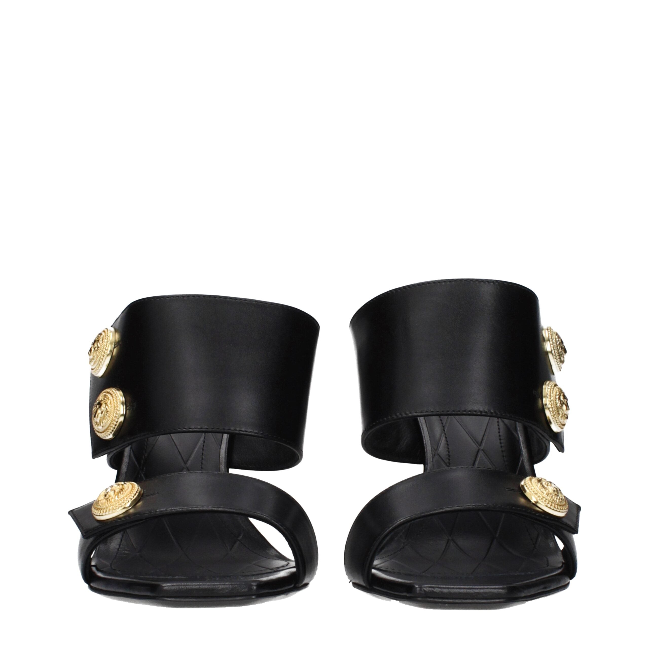 Back view of black leather stiletto heel sandals by KILAUE
