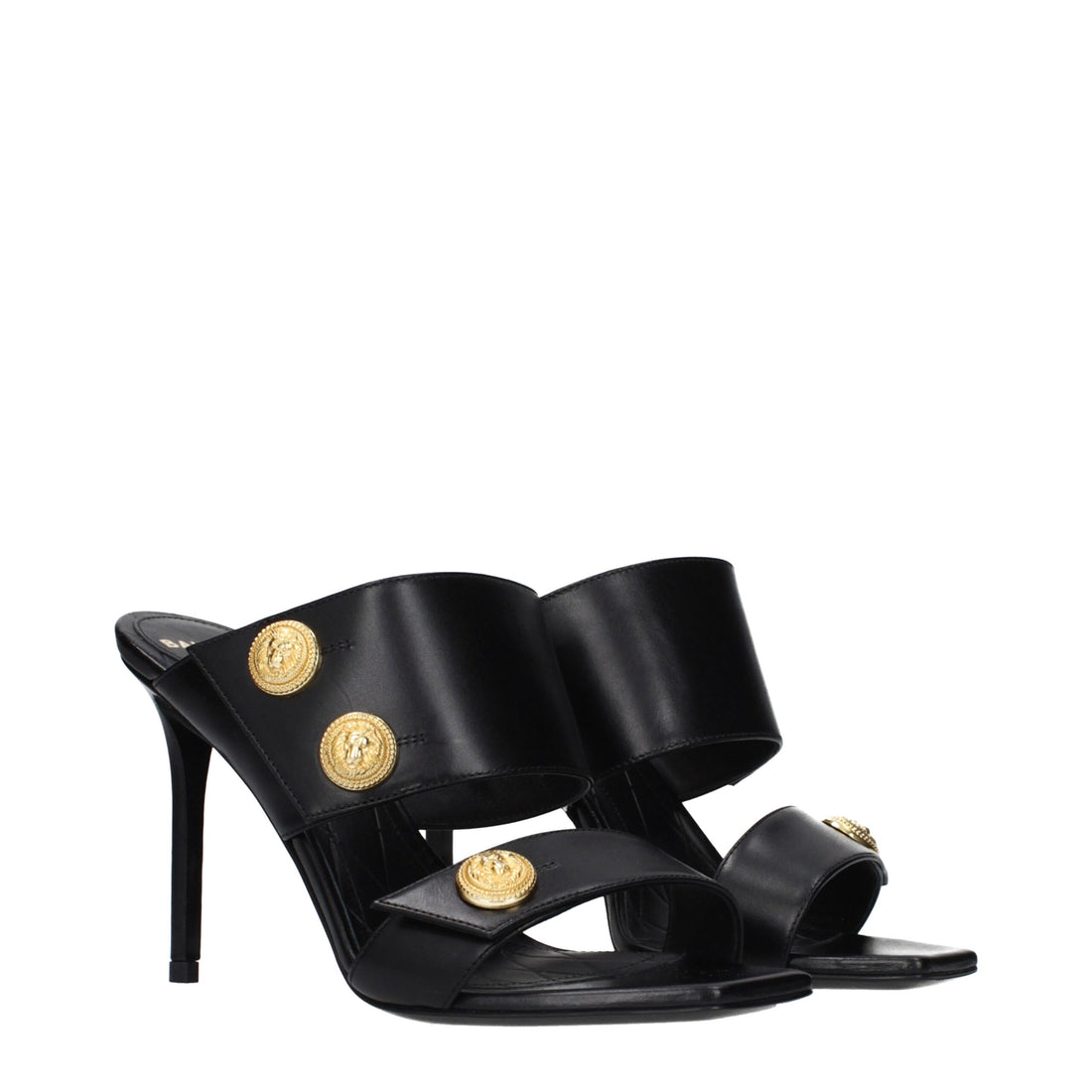 Black leather stiletto heel sandals by KILAUE
