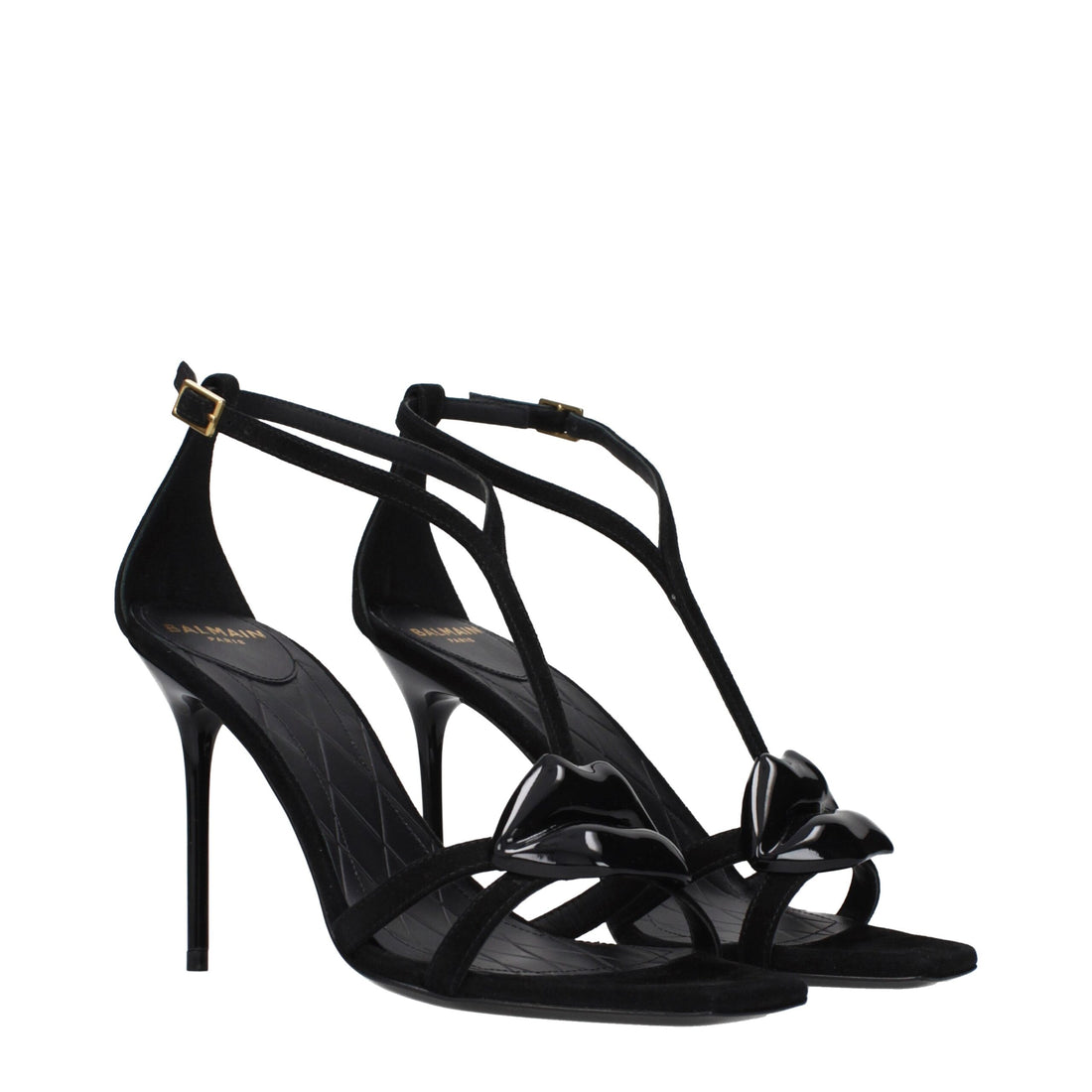 Black leather stiletto heel sandals by KILAUE
