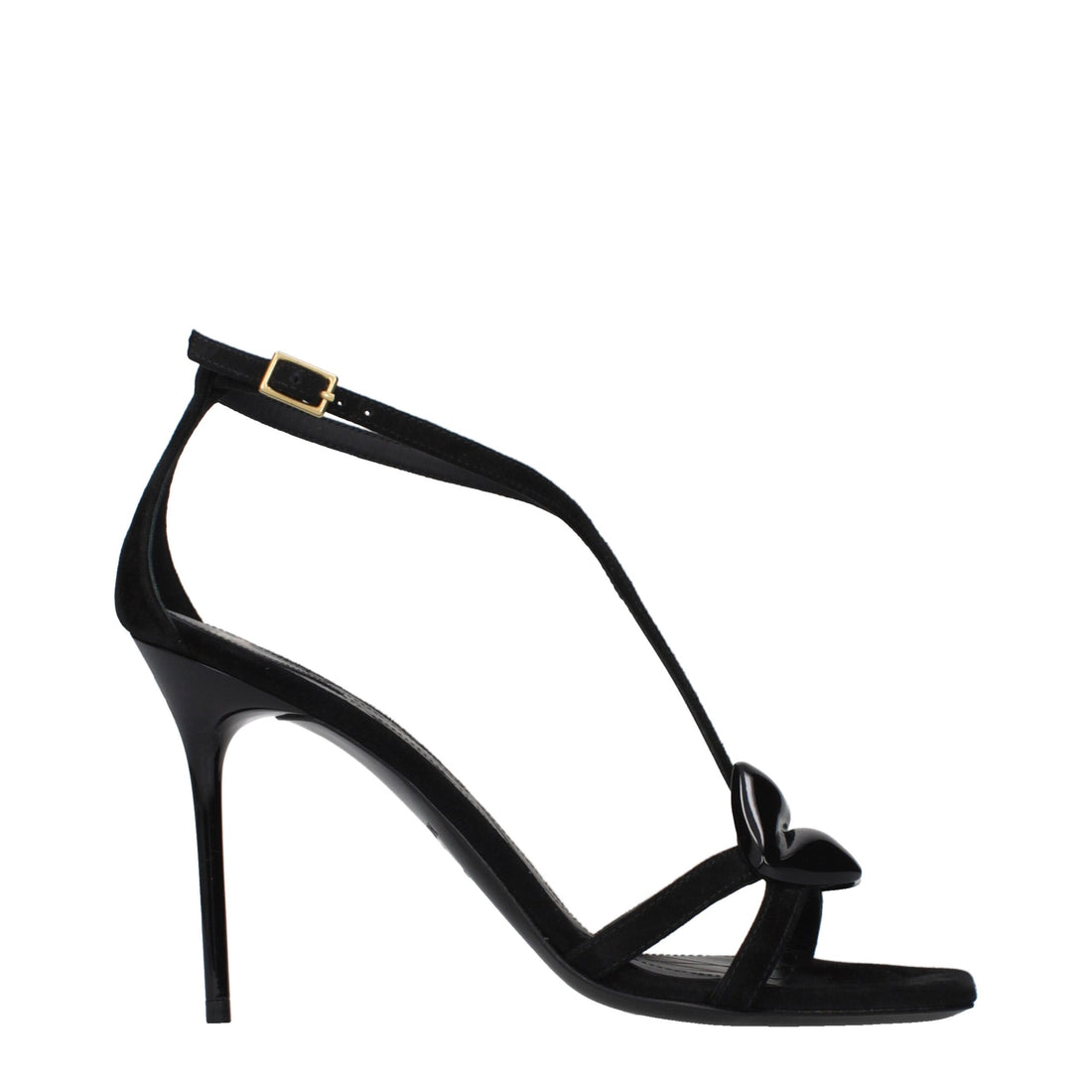 Black leather stiletto heel sandals by KILAUE
