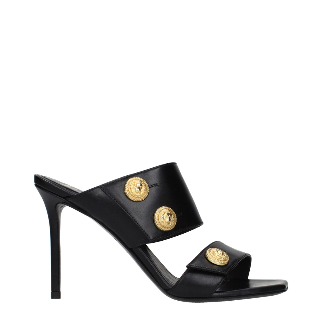 Black leather stiletto heel sandals by KILAUE
