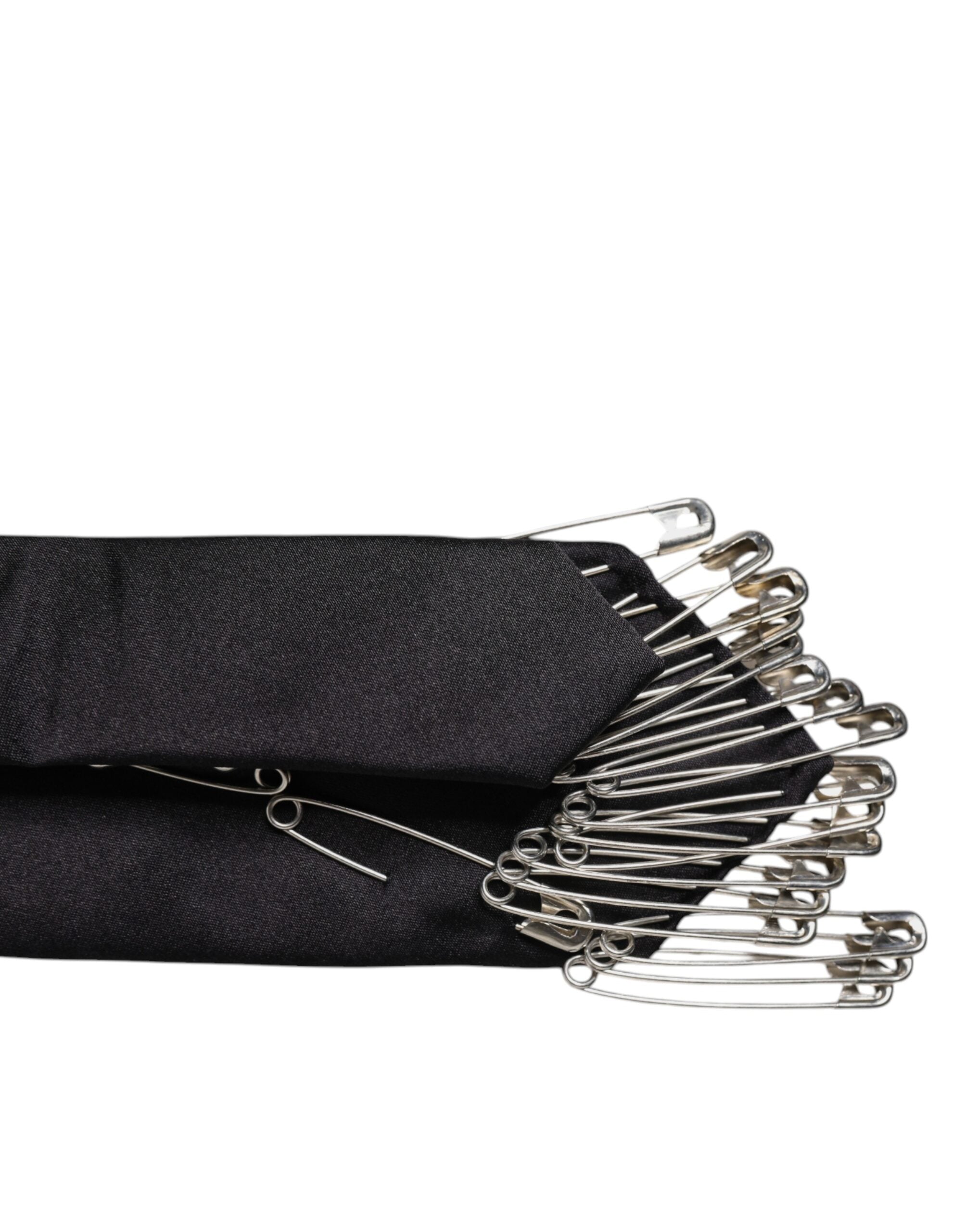 Black safety pins silk adjustable necktie accessory