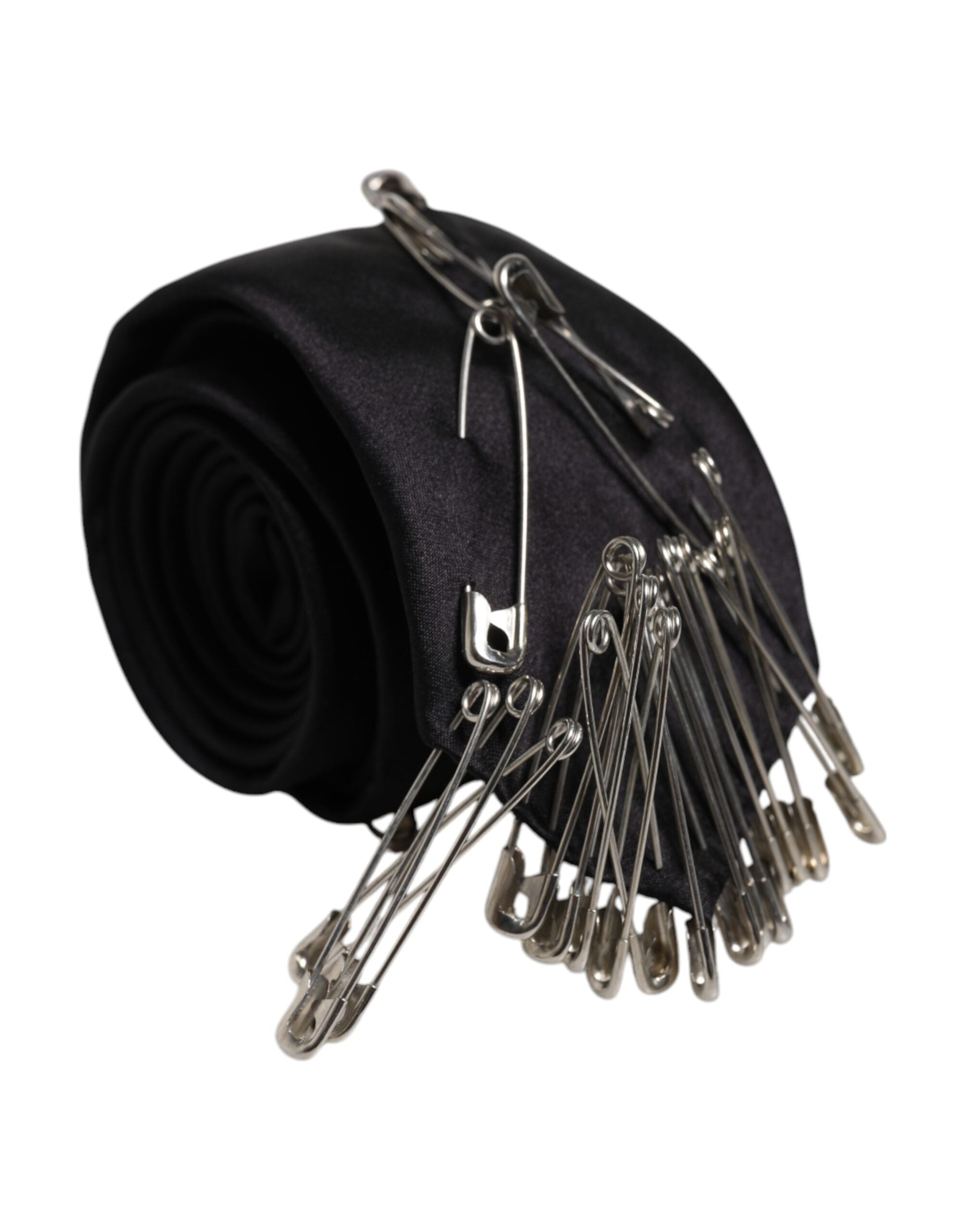 Black safety pins silk adjustable necktie accessory
