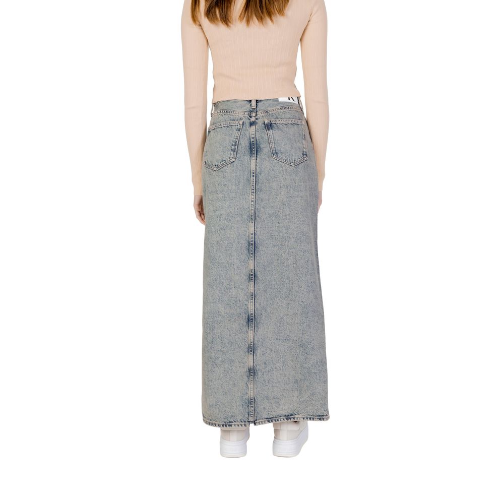 Calvin Klein women’s azzurro denim maxi skirt back view