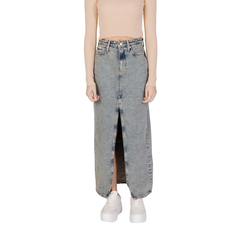 Calvin Klein women’s azzurro denim maxi skirt front view