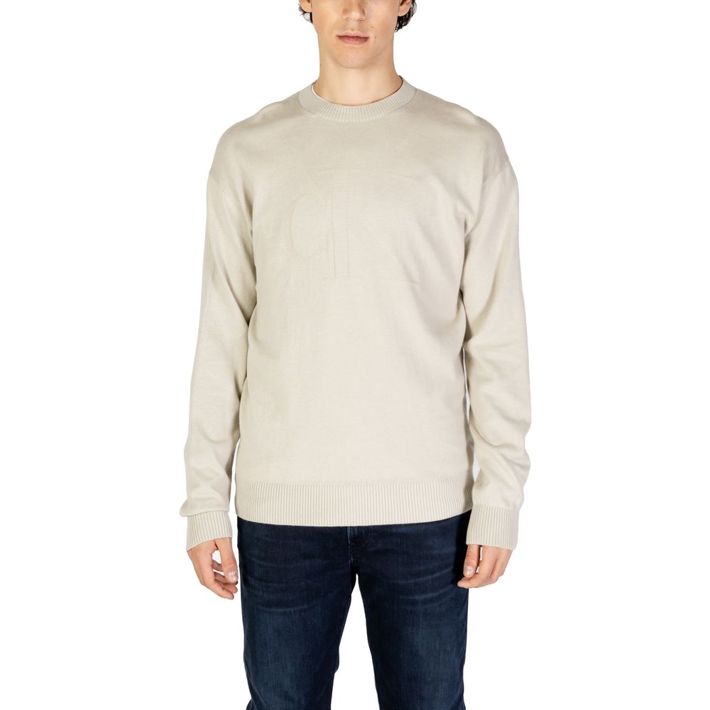 Calvin Klein men’s beige CK intarsia mix sweatshirt front view