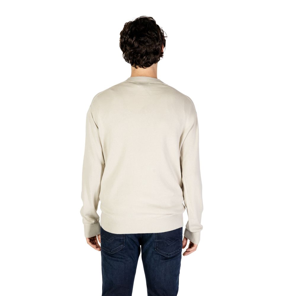 Calvin Klein men’s beige CK intarsia mix sweatshirt side view